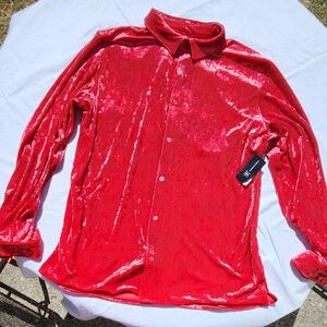 Mens Red crushed velvet shirt